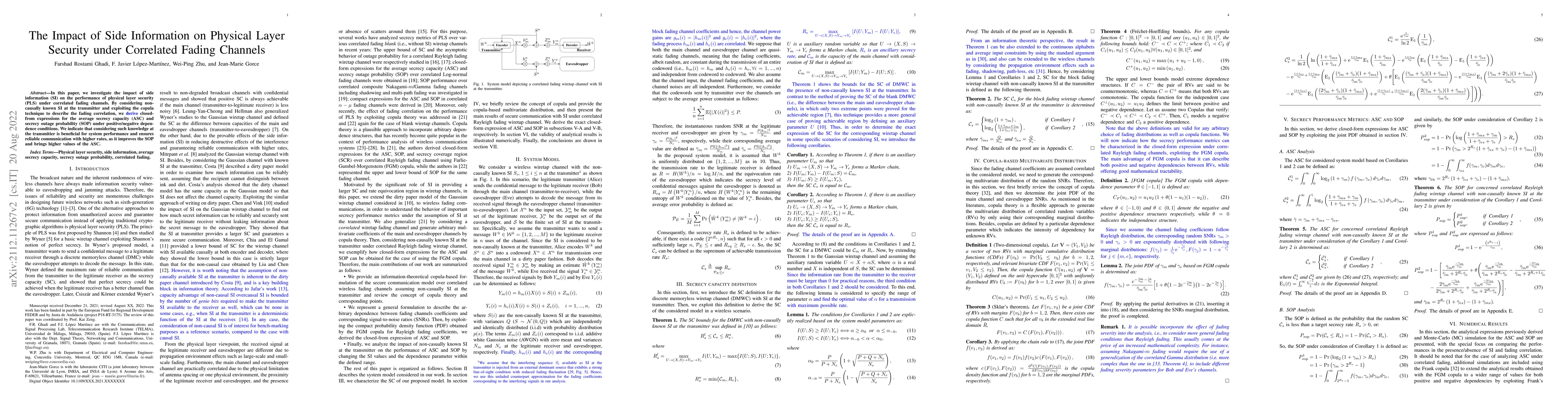 Thumbnail for The Impact of Side Information on Physical Layer Security under
  Correlated Fading Channels