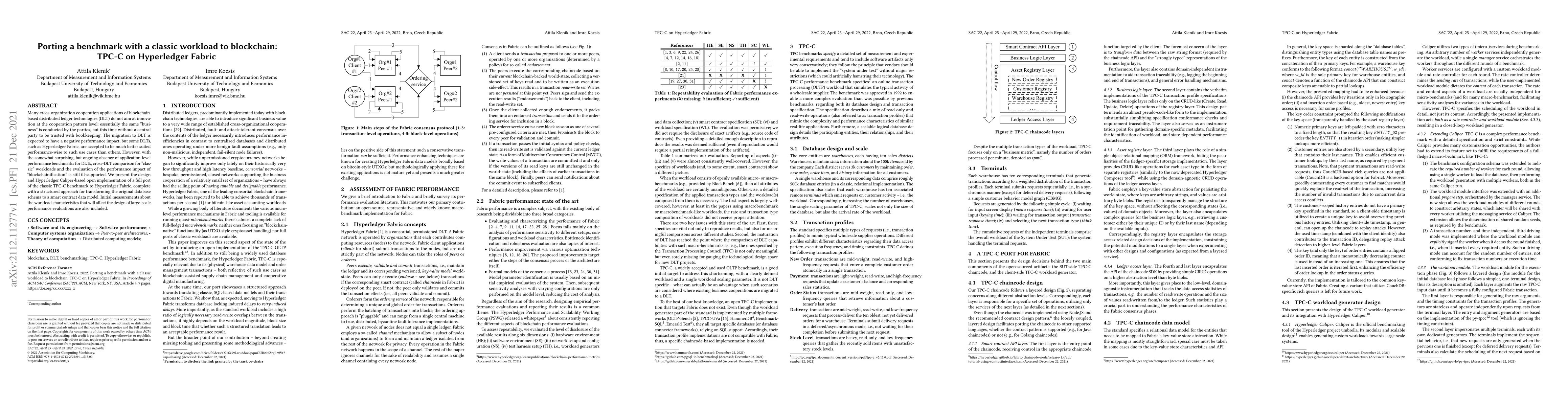 Thumbnail for Porting a benchmark with a classic workload to blockchain: TPC-C on
  Hyperledger Fabric
