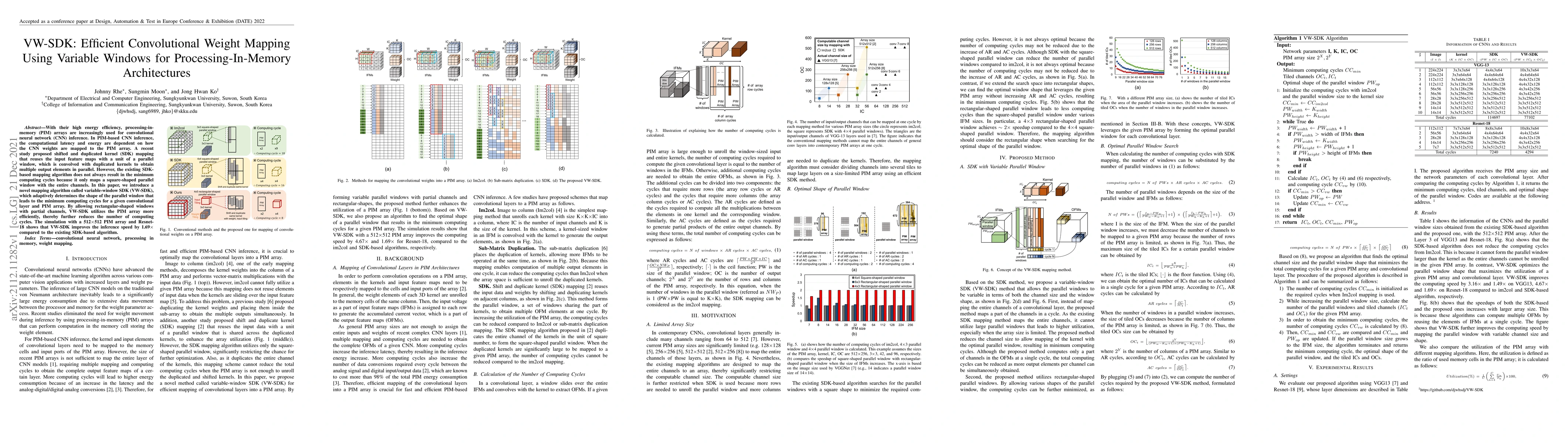 Thumbnail for VW-SDK: Efficient Convolutional Weight Mapping Using Variable Windows
  for Processing-In-Memory Architectures