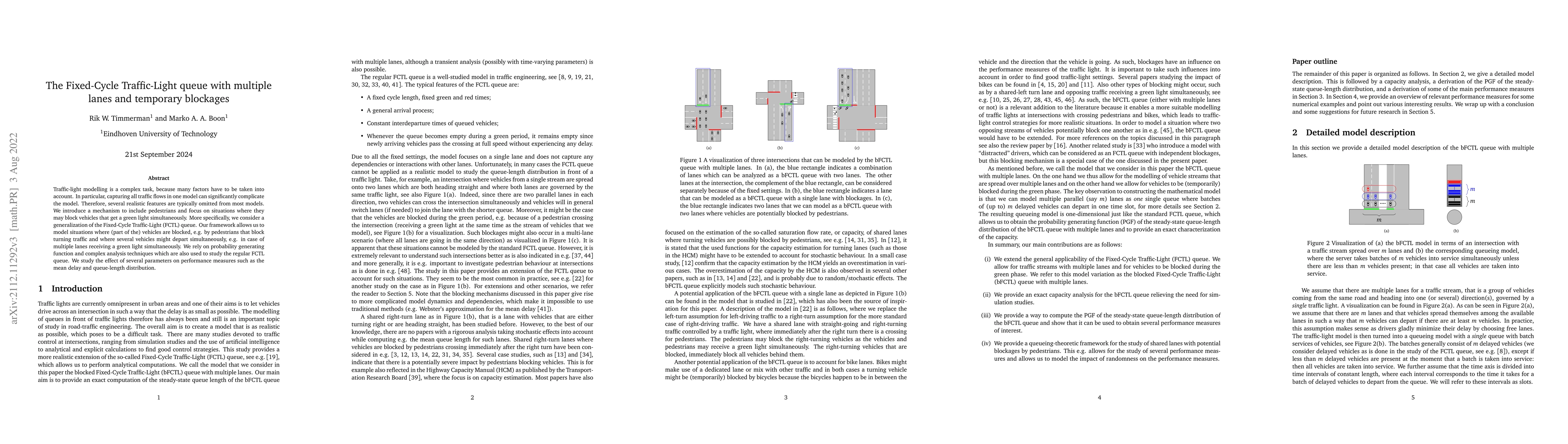 Thumbnail for The Fixed-Cycle Traffic-Light queue with multiple lanes and temporary
  blockages