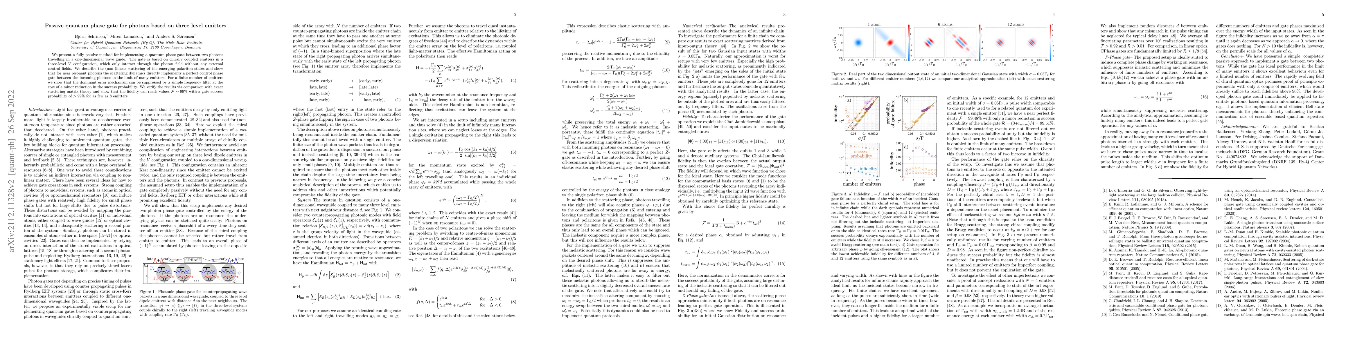 Thumbnail for Passive quantum phase gate for photons based on three level emitters