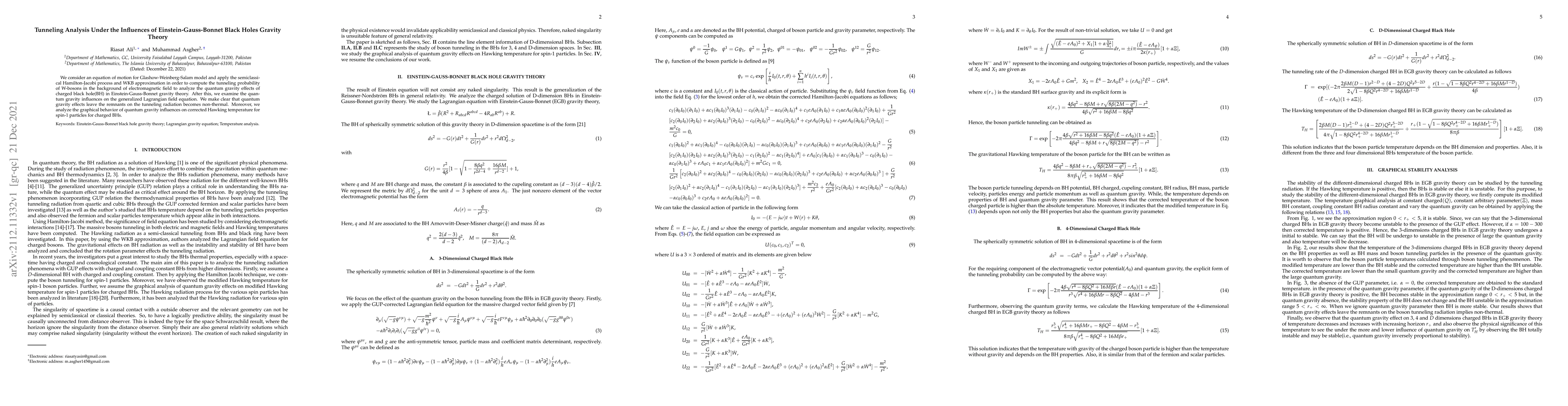 Thumbnail for Tunneling Analysis Under the Influences of Einstein-Gauss-Bonnet Black
  Holes Gravity Theory