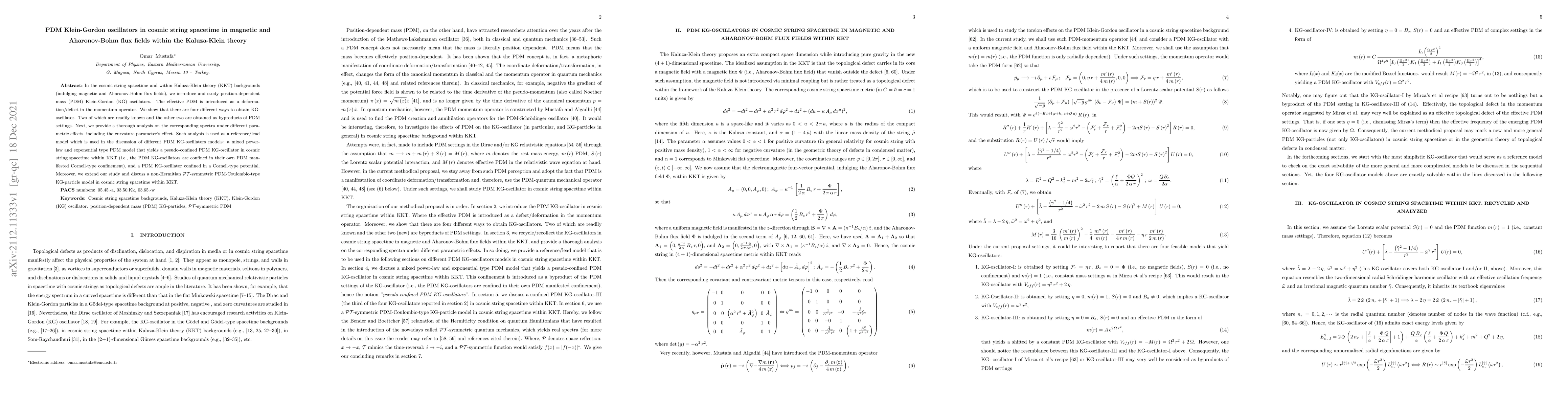 Thumbnail for PDM Klein-Gordon oscillators in cosmic string spacetime in magnetic and
  Aharonov-Bohm flux fields within the Kaluza-Klein theory