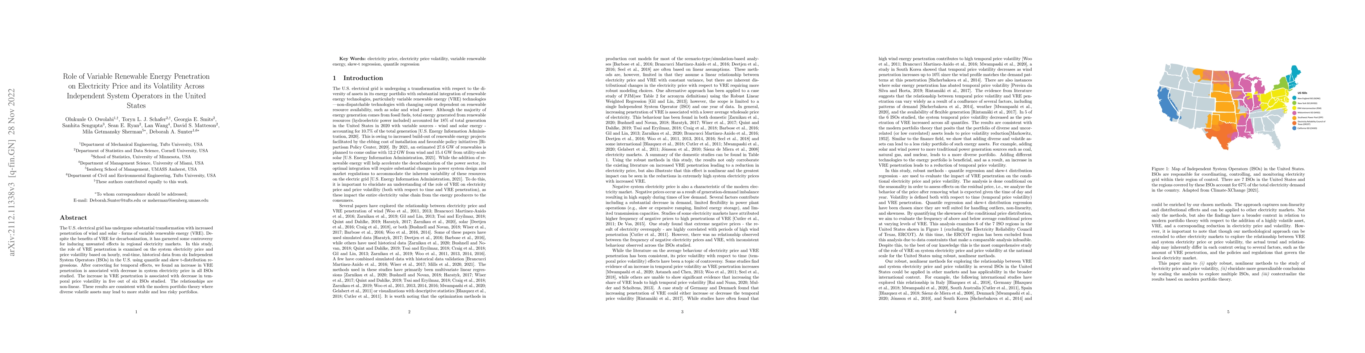 Thumbnail for Role of Variable Renewable Energy Penetration on Electricity Price and
  its Volatility Across Independent System Operators in the United States