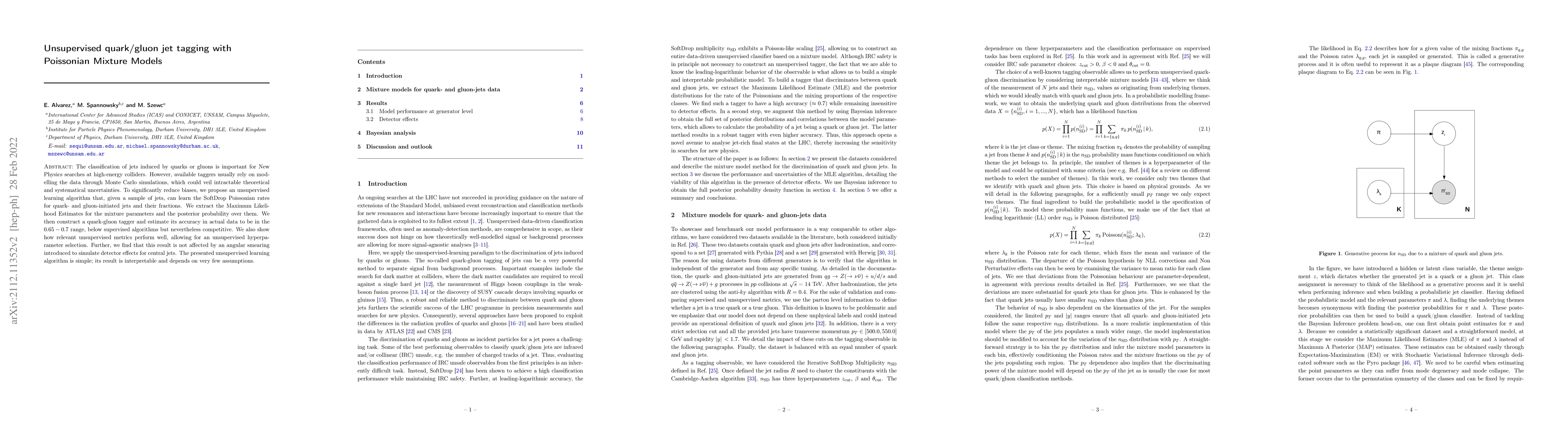 Thumbnail for Unsupervised quark/gluon jet tagging with Poissonian Mixture Models