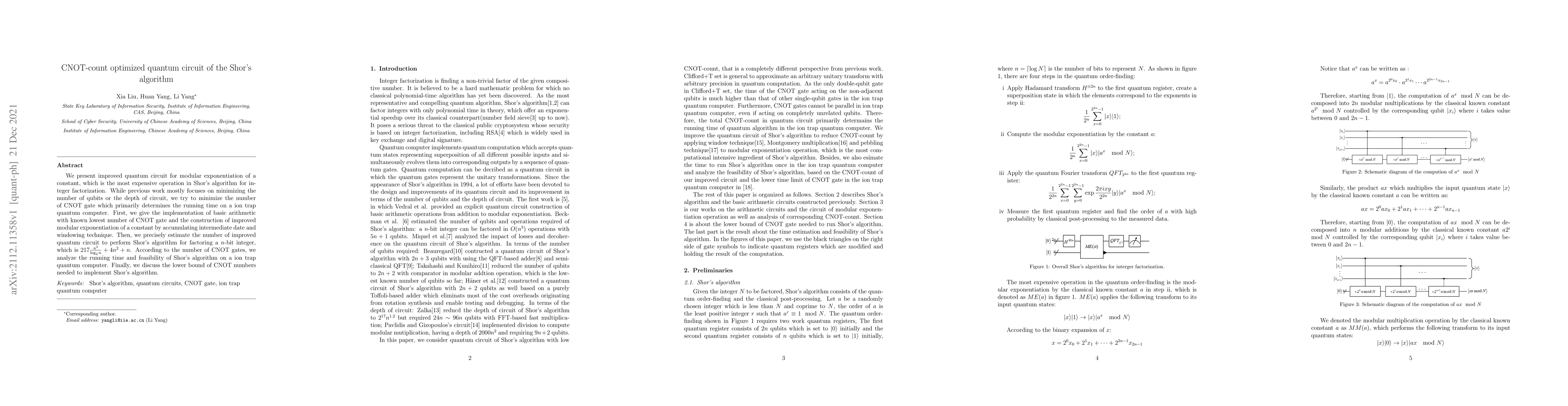 Thumbnail for CNOT-count optimized quantum circuit of the Shor's algorithm