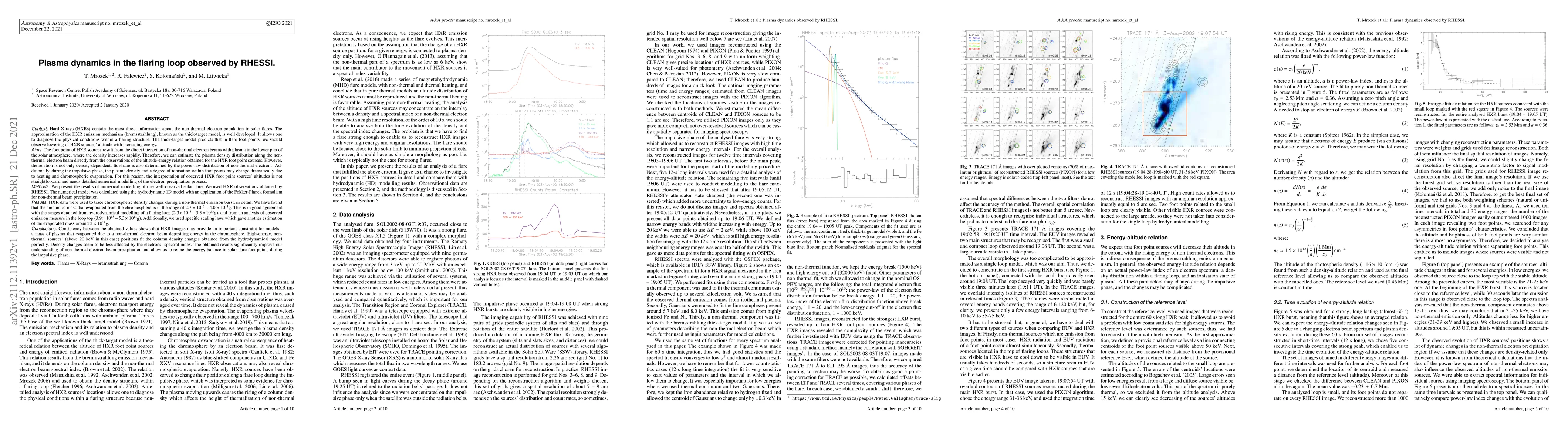Thumbnail for Plasma dynamics in the flaring loop observed by RHESSI