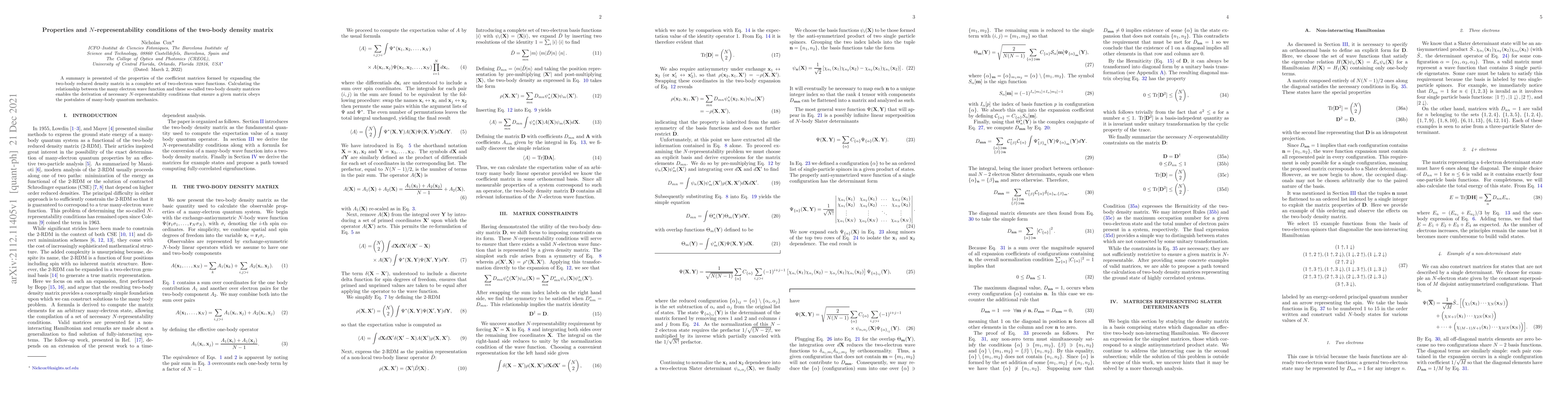 Thumbnail for Properties and $N$-representability conditions of the two-body density
  matrix