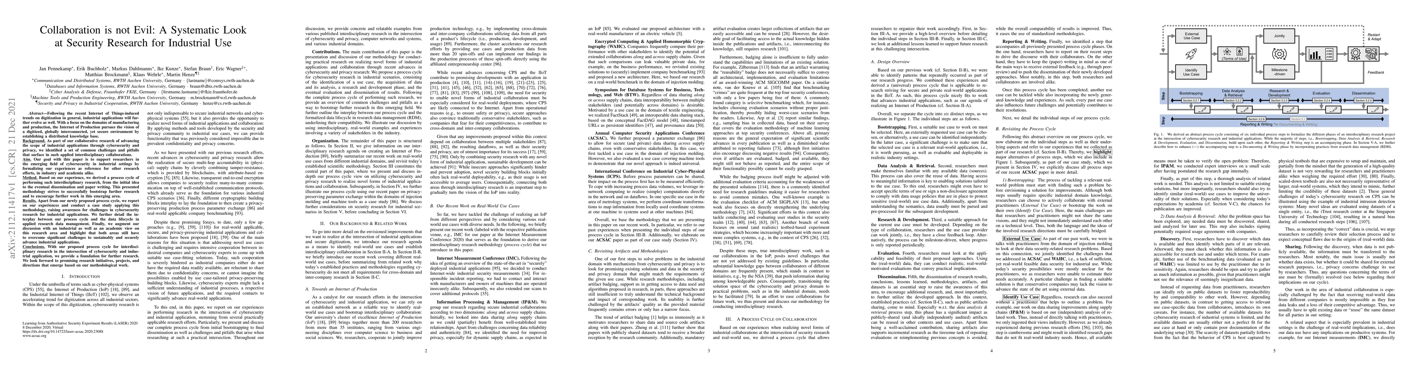 Thumbnail for Collaboration is not Evil: A Systematic Look at Security Research for
  Industrial Use