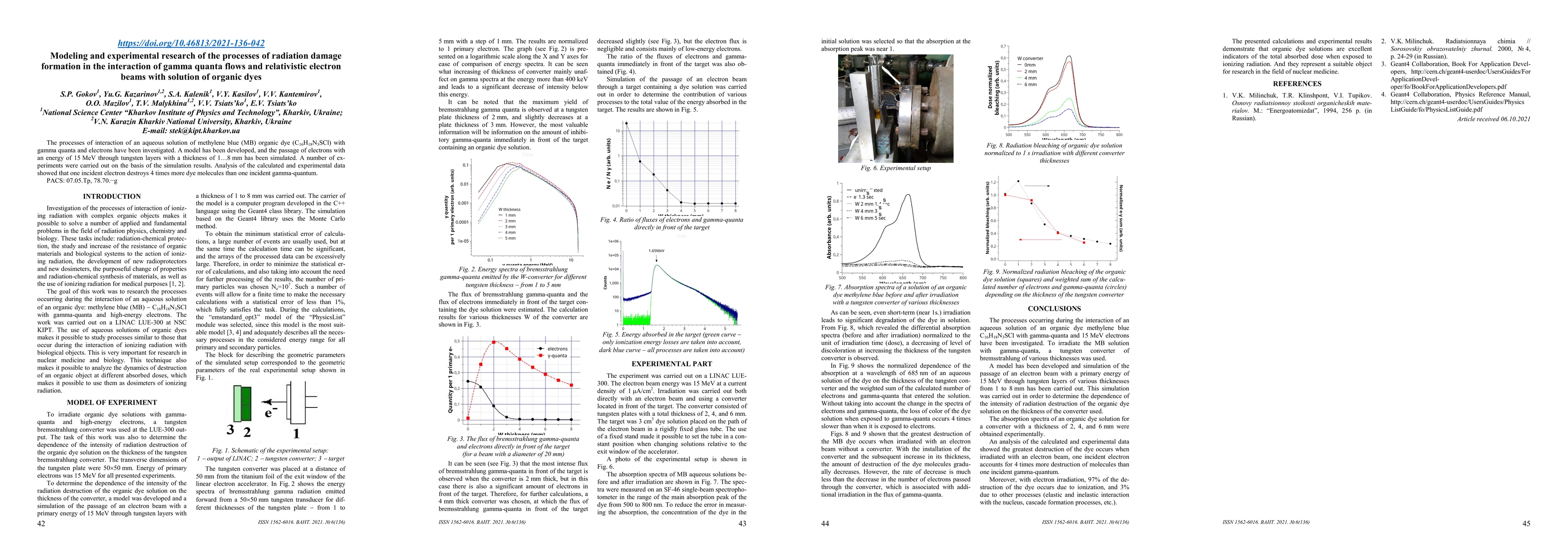 Thumbnail for Modeling and experimental research of the processes of radiation damage
  formation in the interaction of gamma quanta flows and relativistic electron
  beams with solution of organic dyes