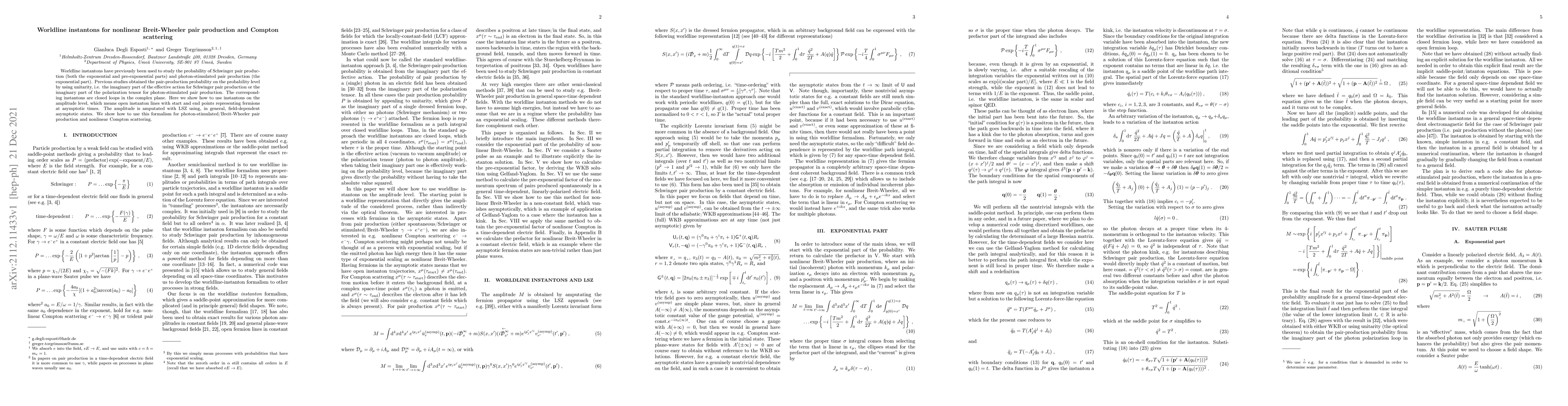 Thumbnail for Worldline instantons for nonlinear Breit-Wheeler pair production and
  Compton scattering