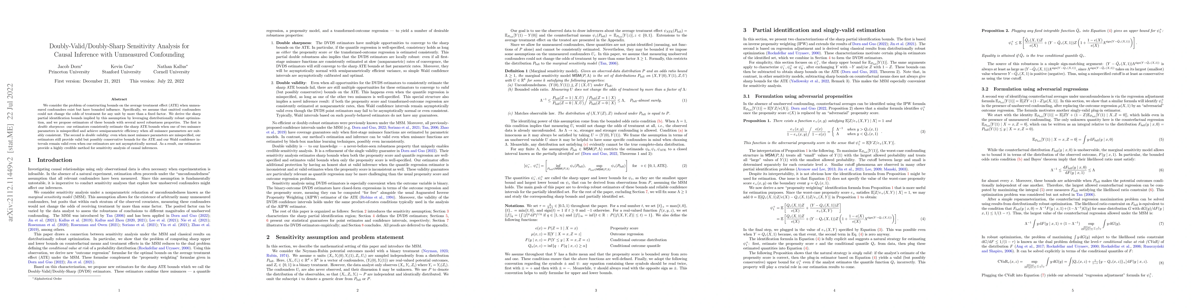 Thumbnail for Doubly-Valid/Doubly-Sharp Sensitivity Analysis for Causal Inference with
  Unmeasured Confounding