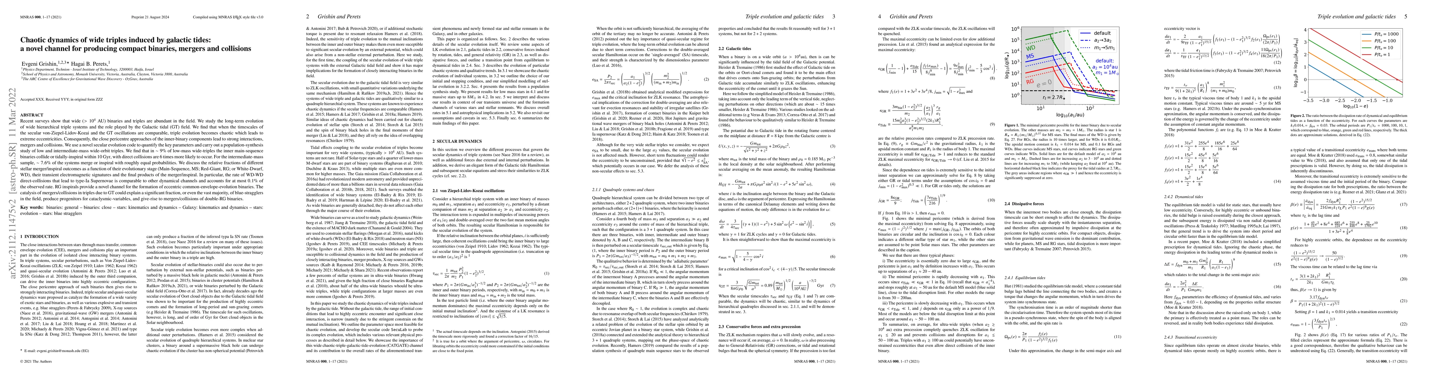 Thumbnail for Chaotic dynamics of wide triples induced by galactic tides: a novel
  channel for producing compact binaries, mergers, and collisions