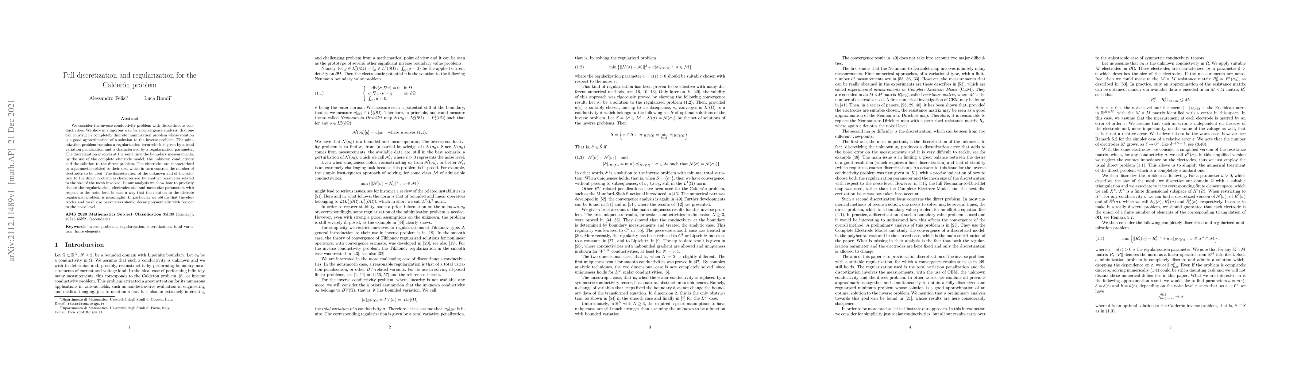 Thumbnail for Full discretization and regularization for the Calder\'on problem
