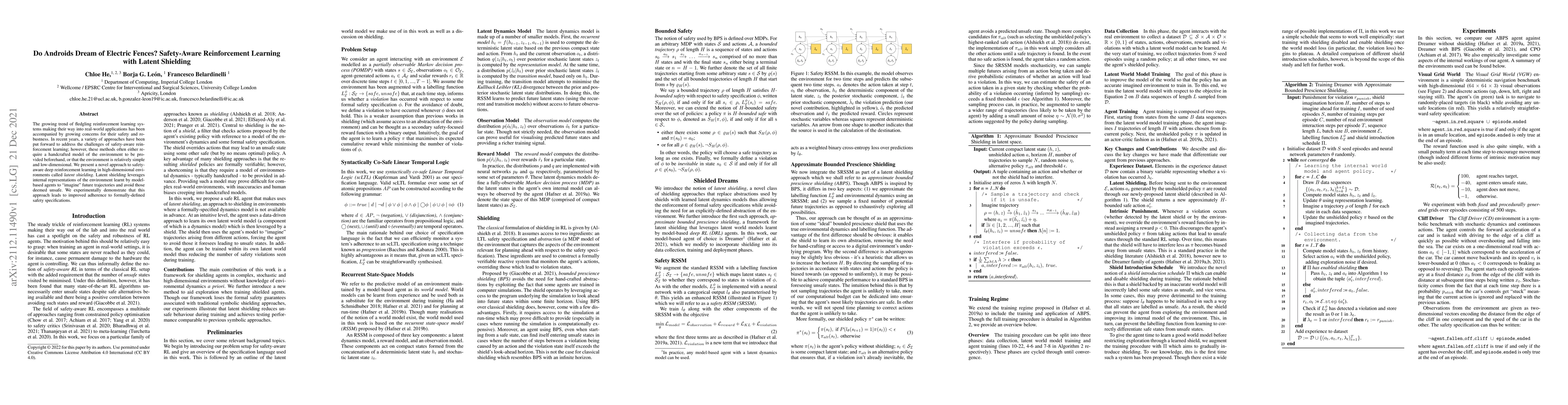 Thumbnail for Do Androids Dream of Electric Fences? Safety-Aware Reinforcement
  Learning with Latent Shielding