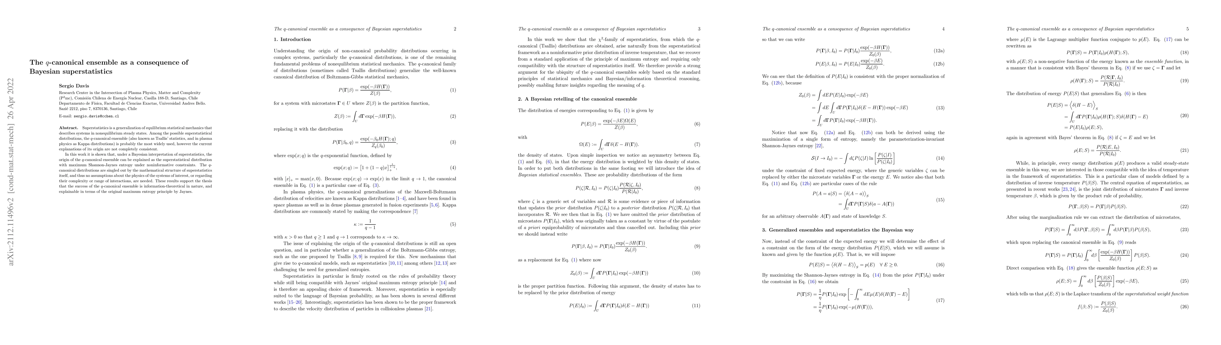 Thumbnail for The $q$-canonical ensemble as a consequence of Bayesian superstatistics