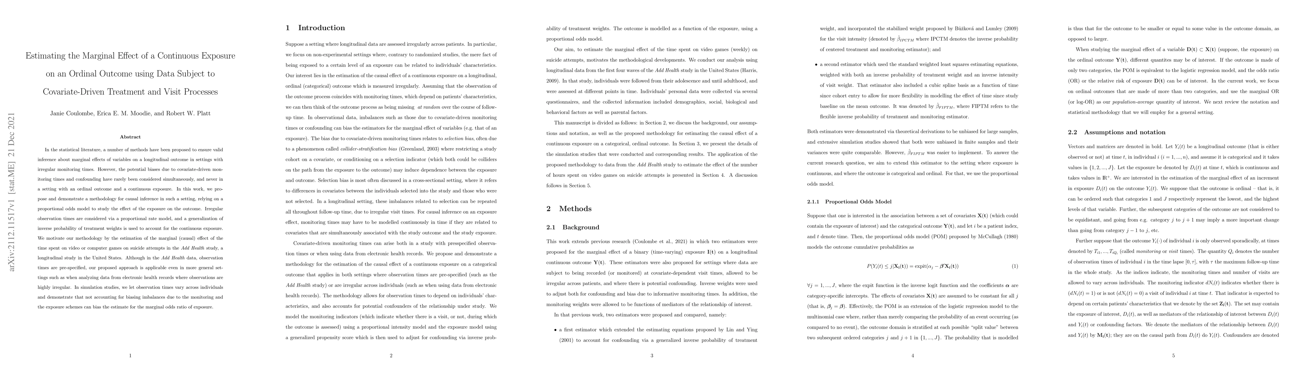 Thumbnail for Estimating the Marginal Effect of a Continuous Exposure on an Ordinal
  Outcome using Data Subject to Covariate-Driven Treatment and Visit Processes