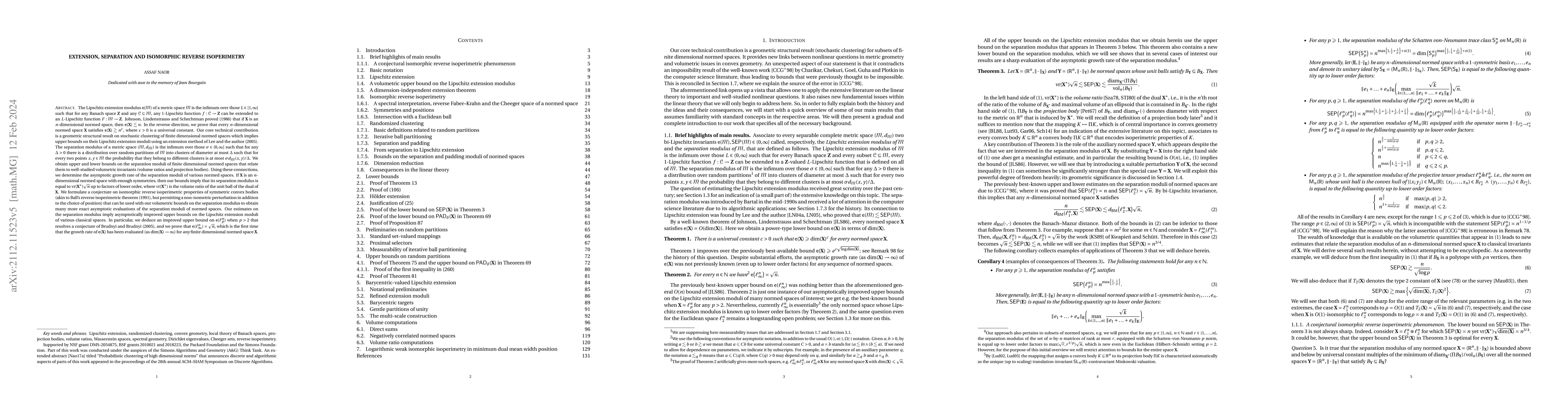 Thumbnail for Extension, separation and isomorphic reverse isoperimetry