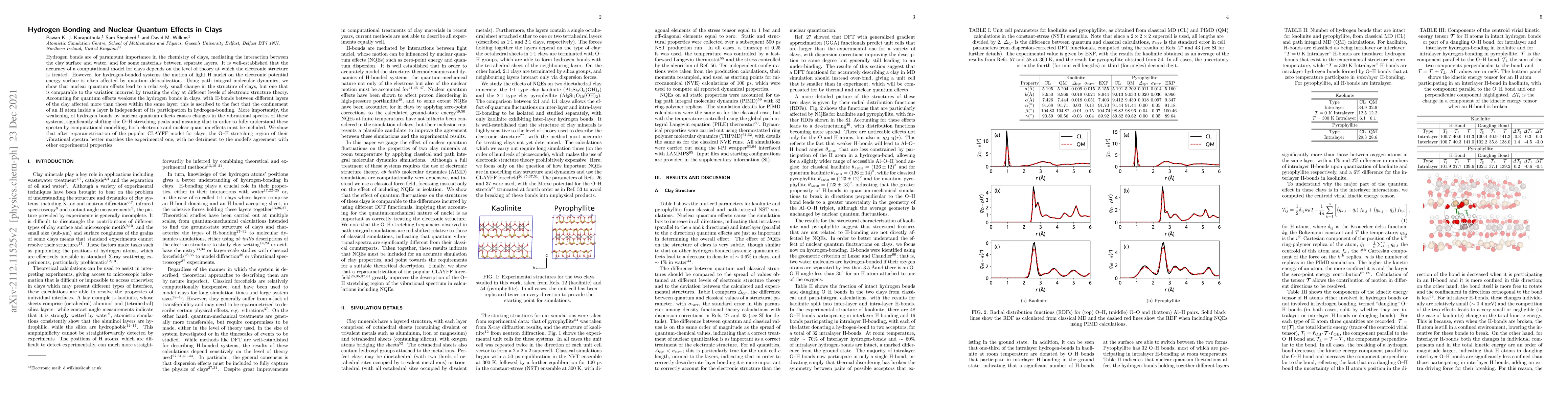 Thumbnail for Hydrogen Bonding and Nuclear Quantum Effects in Clays