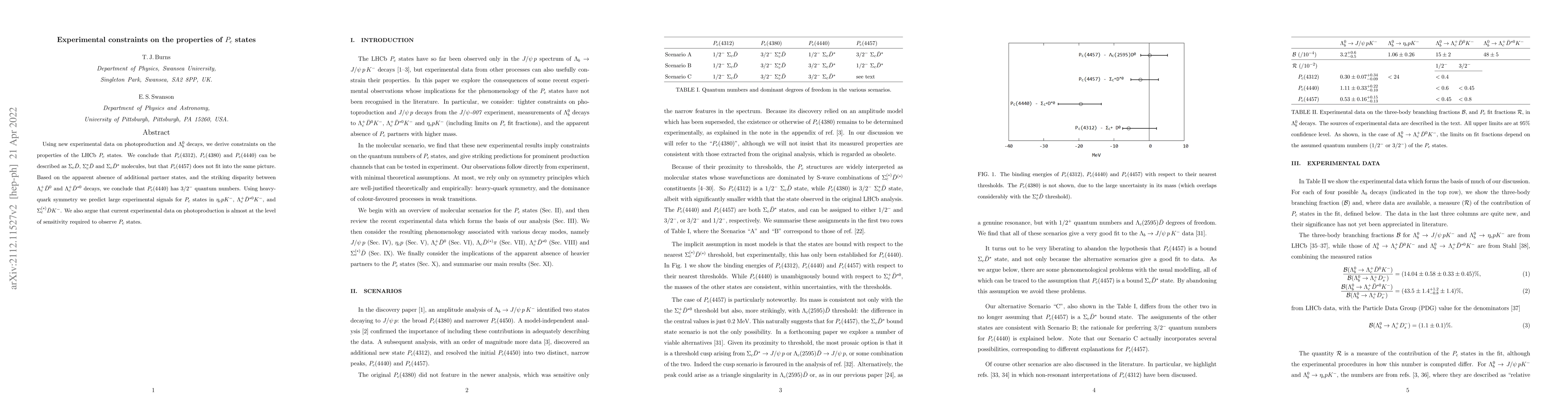 Thumbnail for Experimental constraints on the properties of $P_c$ states