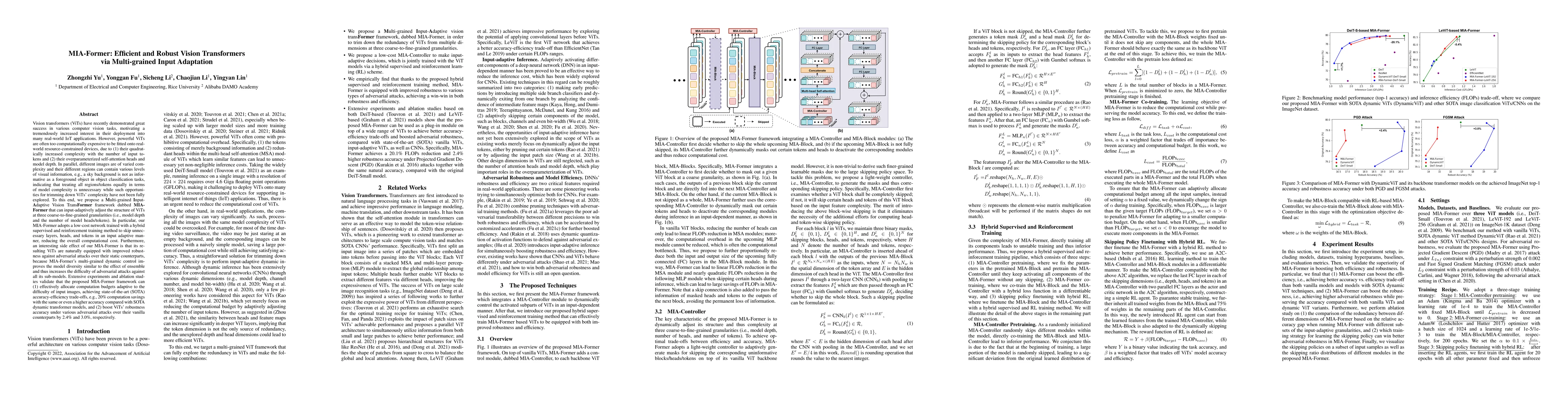 Thumbnail for MIA-Former: Efficient and Robust Vision Transformers via Multi-grained
  Input-Adaptation