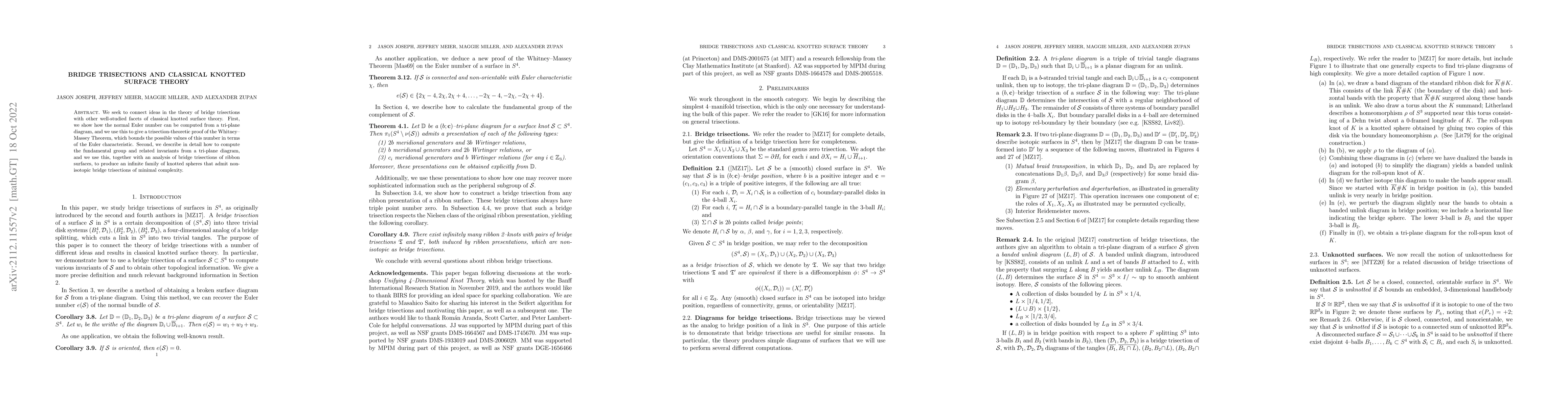 Thumbnail for Bridge trisections and classical knotted surface theory