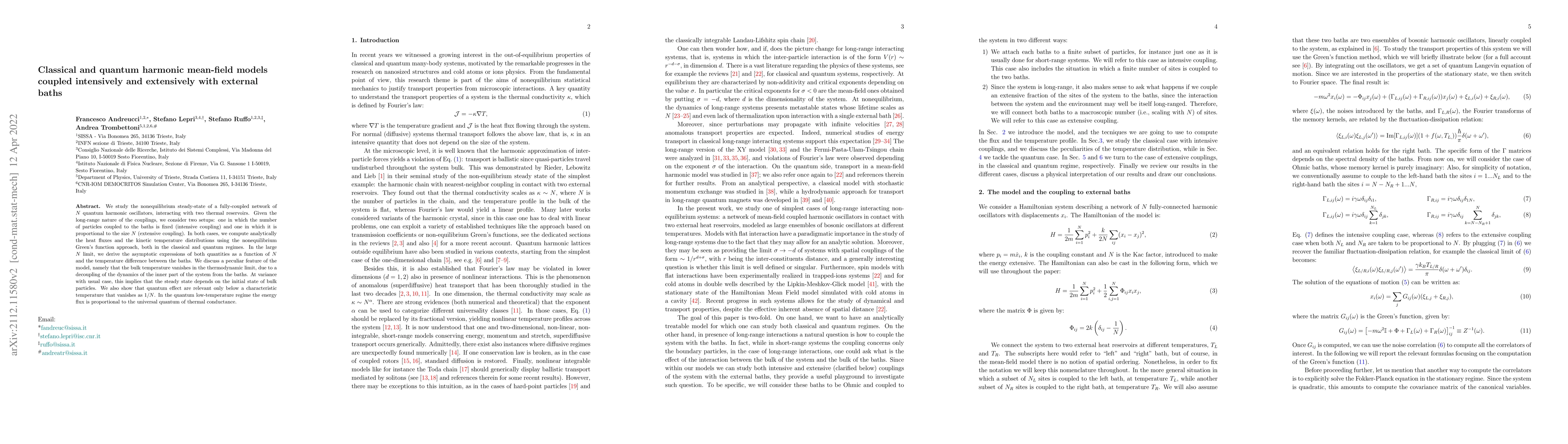 Thumbnail for Classical and quantum harmonic mean-field models coupled intensively and
  extensively with external baths