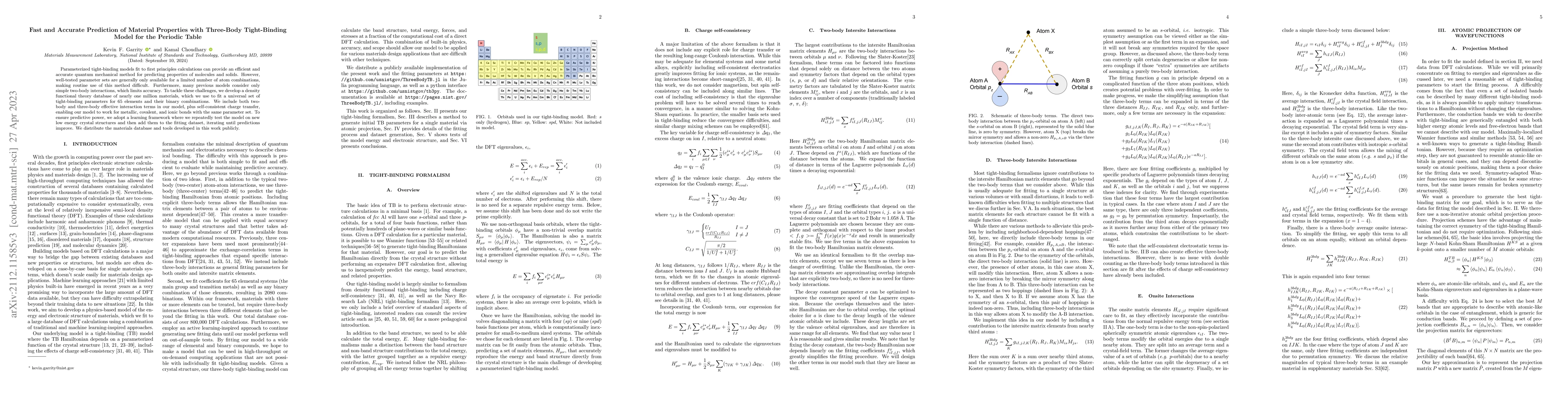 Thumbnail for Fast and Accurate Prediction of Material Properties with Three-Body
  Tight-Binding Model for the Periodic Table