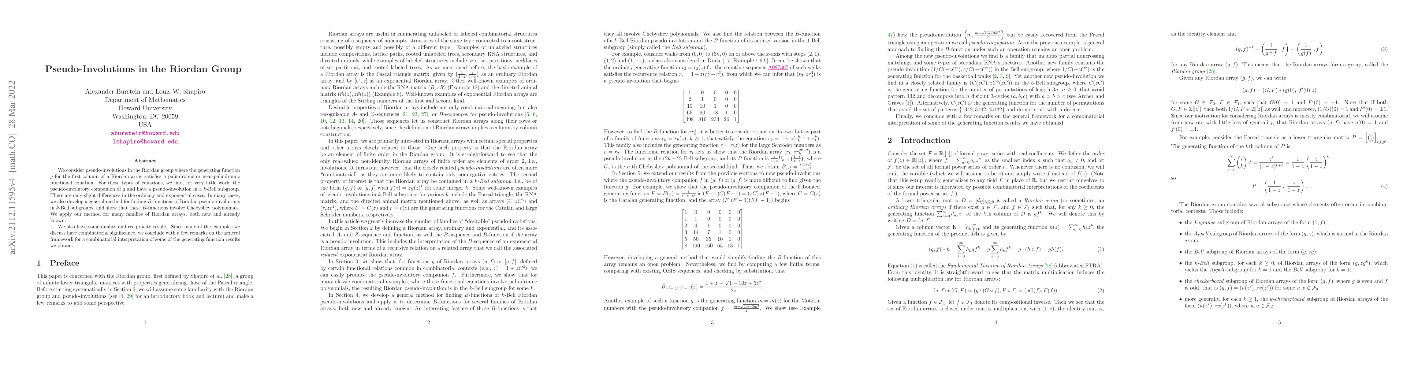 Thumbnail for Pseudo-involutions in the Riordan group