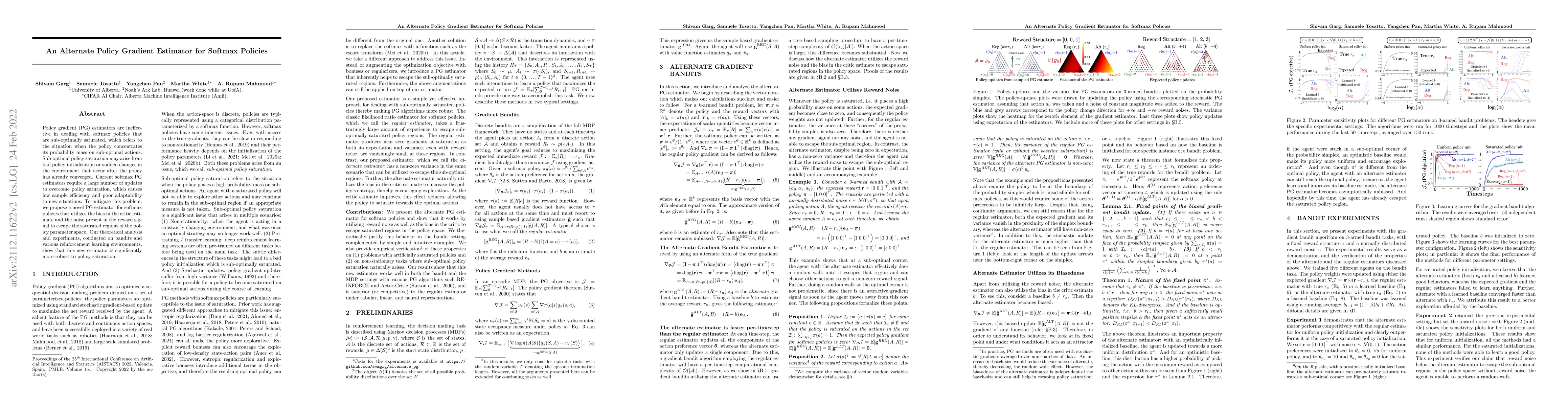 Thumbnail for An Alternate Policy Gradient Estimator for Softmax Policies