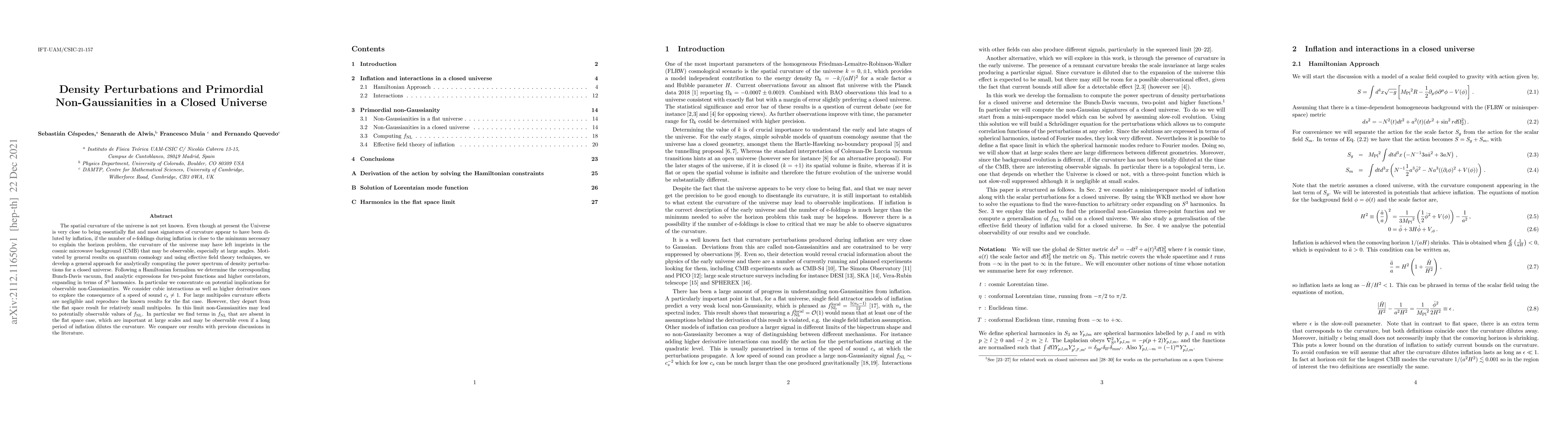 Thumbnail for Density Perturbations and Primordial Non-Gaussianities in a Closed
  Universe