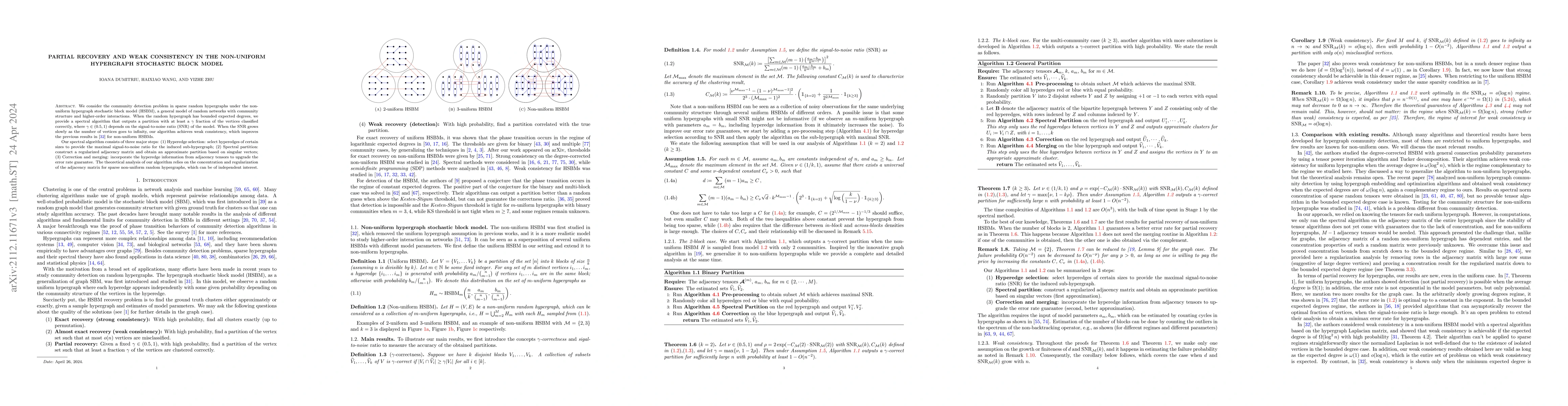 Thumbnail for Partial recovery and weak consistency in the non-uniform hypergraph
  Stochastic Block Model