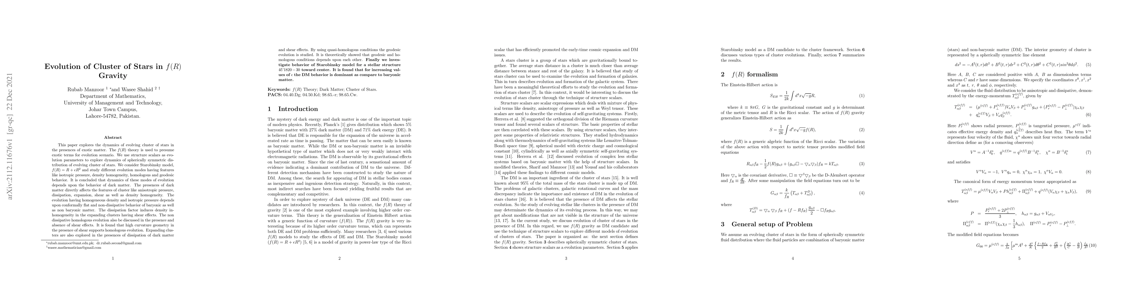 Thumbnail for Evolution of Cluster of Stars in f(R) Gravity