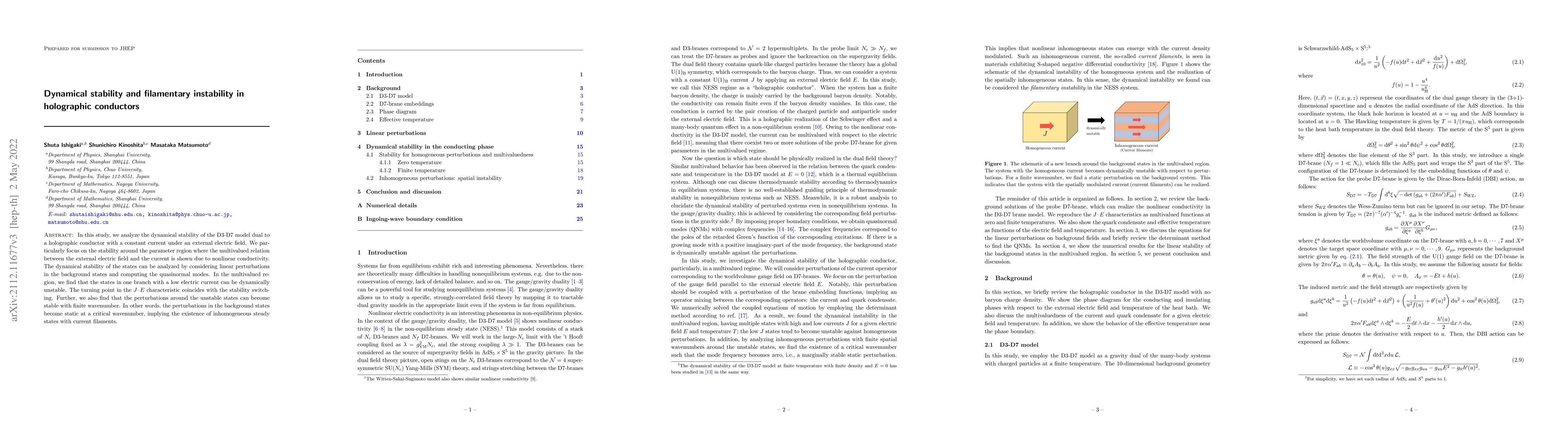 Thumbnail for Dynamical stability and filamentary instability in holographic
  conductors
