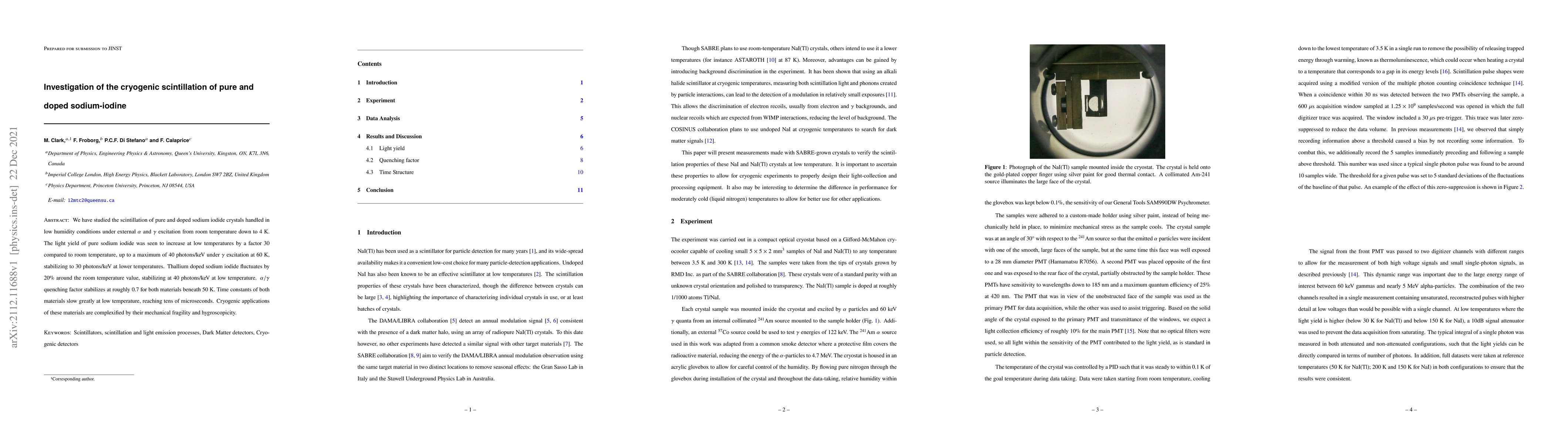 Thumbnail for Investigation of the cryogenic scintillation of pure and doped
  sodium-iodine