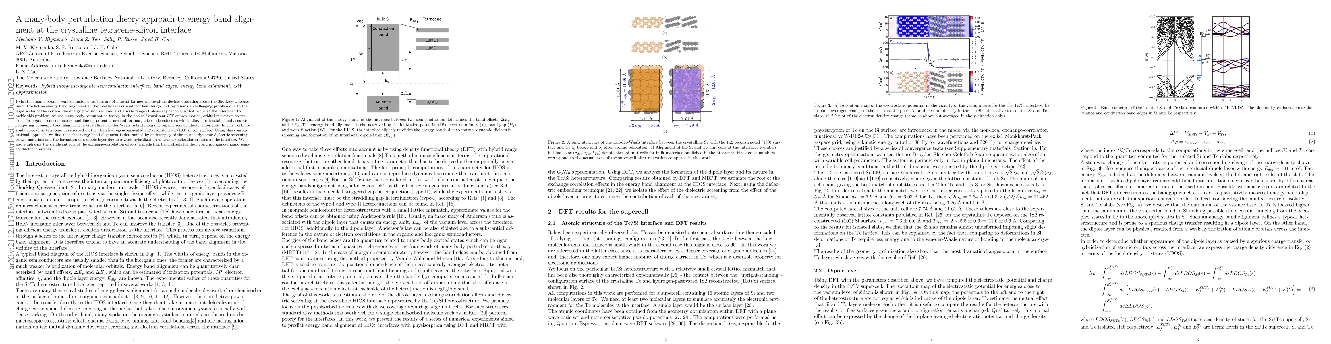 Thumbnail for A many-body perturbation theory approach to energy band alignment at the
  crystalline tetracene-silicon interface