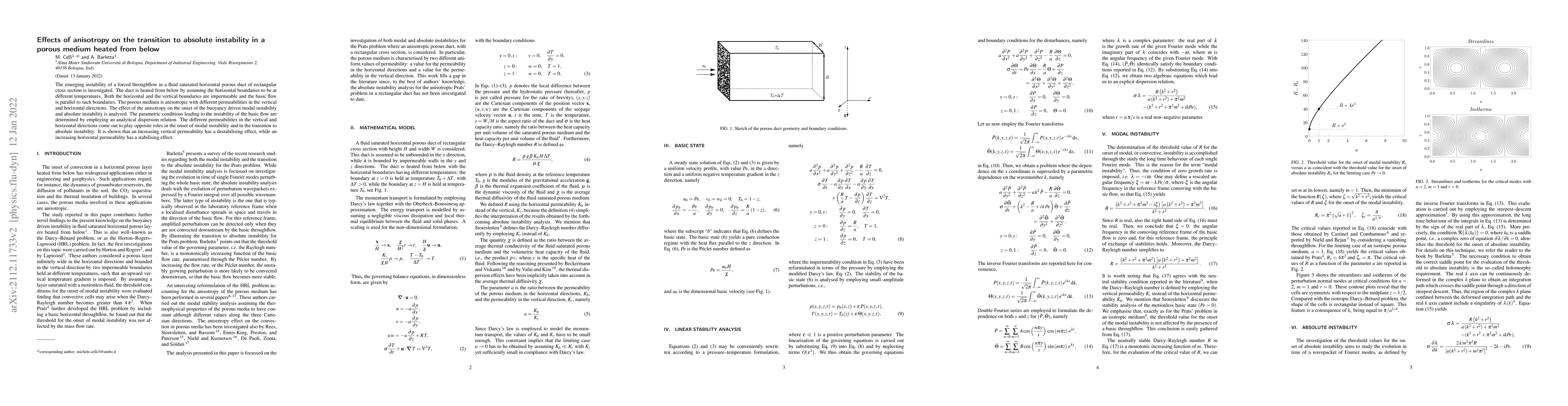 Thumbnail for Effects of anisotropy on the transition to absolute instability in a
  porous medium heated from below