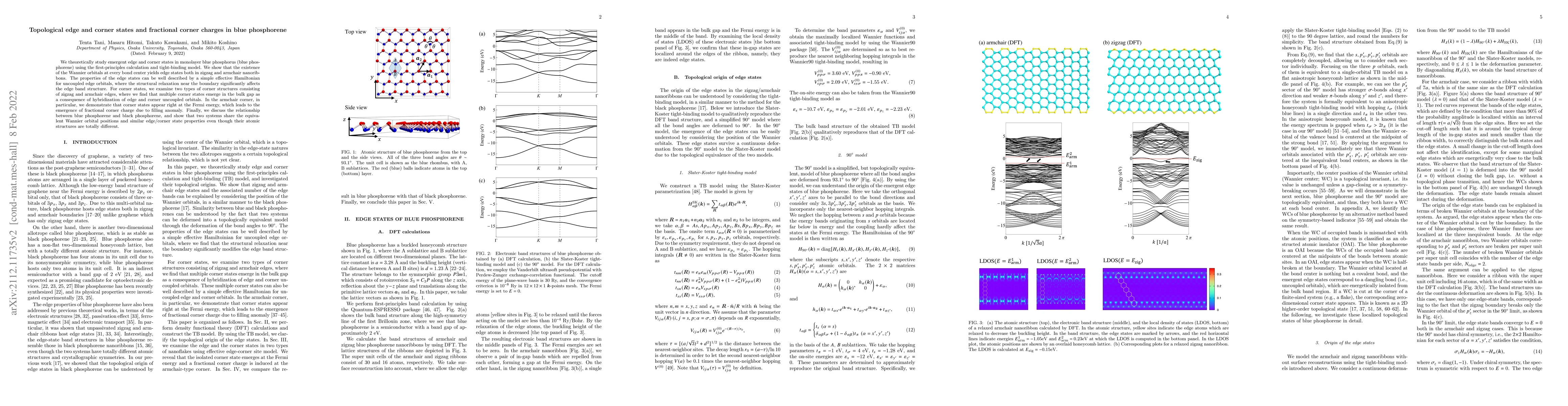 Thumbnail for Topological edge and corner states and fractional corner charges in blue
  phosphorene