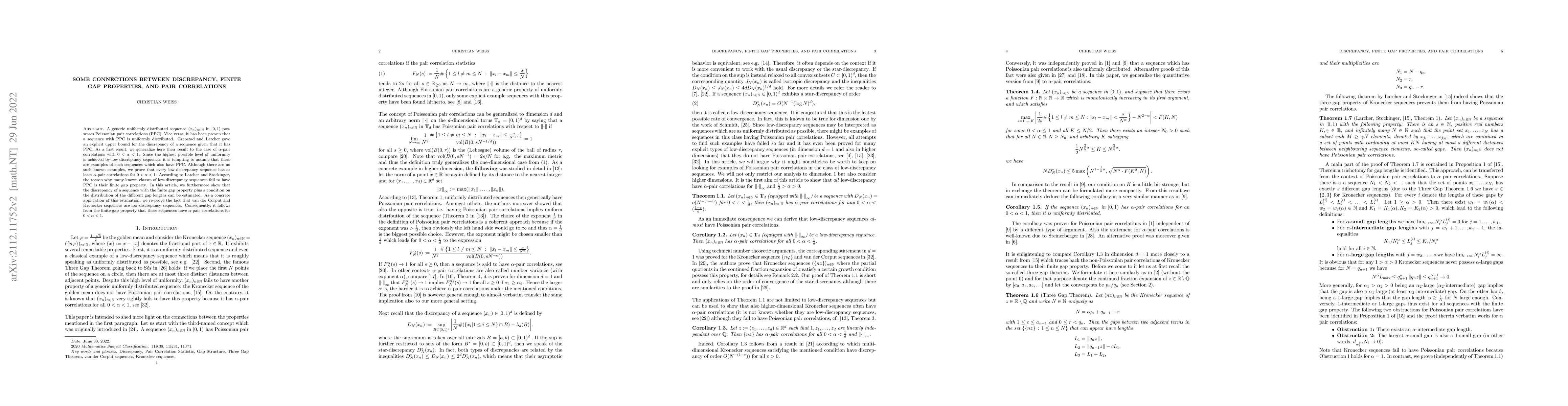 Thumbnail for Some Connections Between Discrepancy, Finite Gap Properties, and Pair
  Correlations