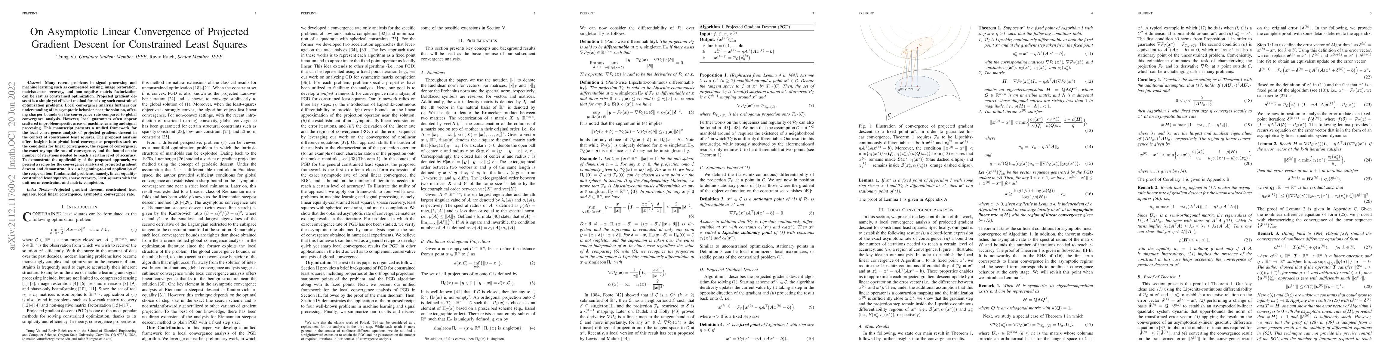 Thumbnail for On Asymptotic Linear Convergence of Projected Gradient Descent for
  Constrained Least Squares
