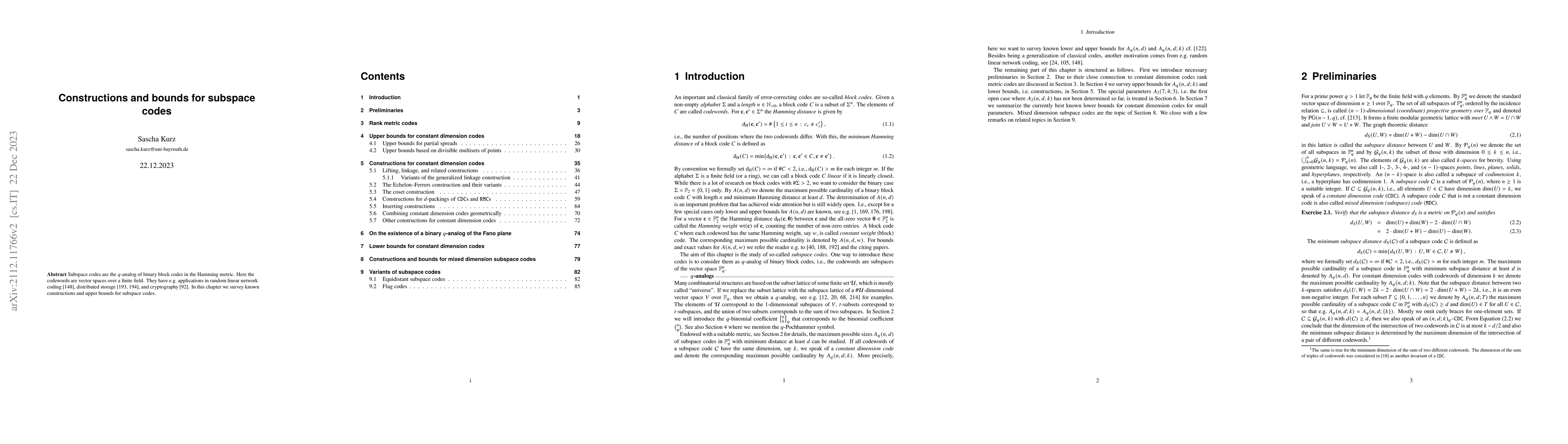 Thumbnail for Constructions and bounds for subspace codes