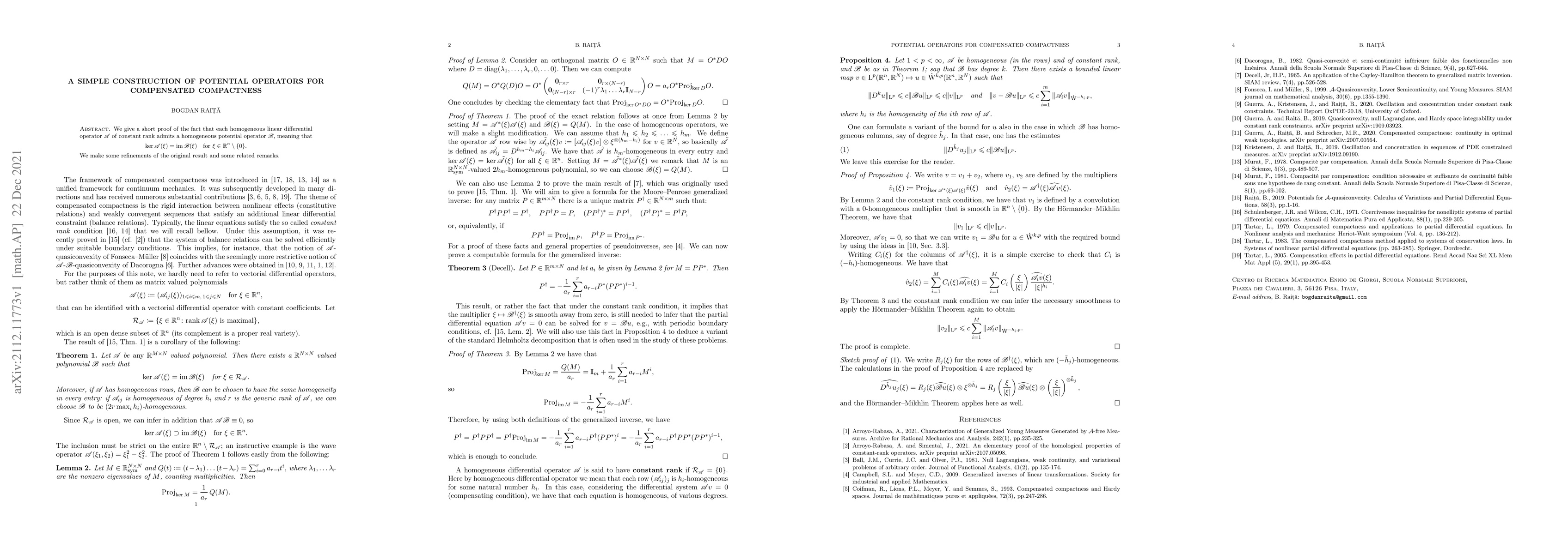 Thumbnail for A simple construction of potential operators for compensated compactness