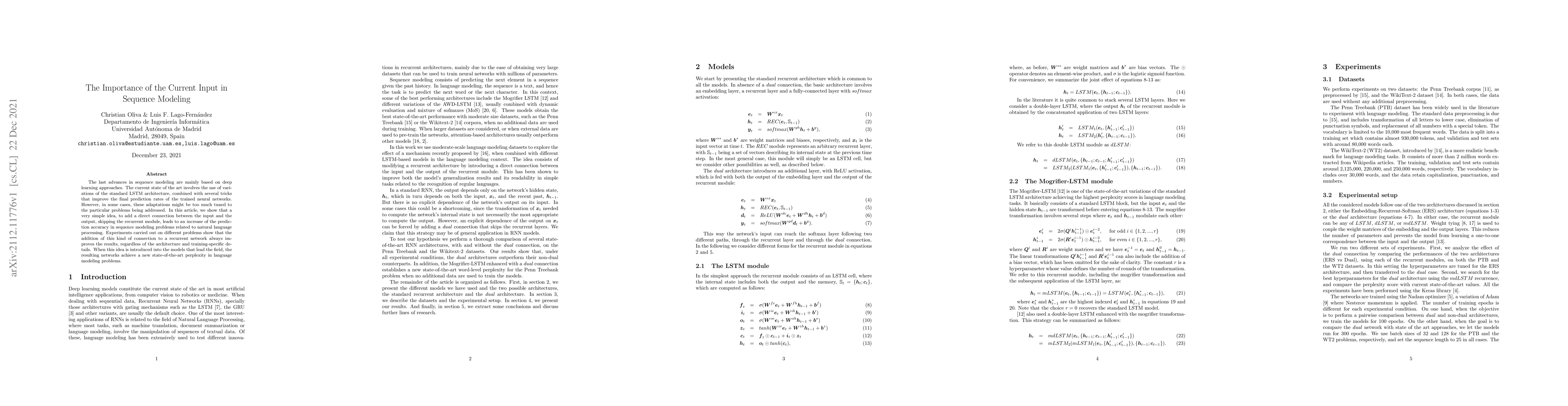 Thumbnail for The Importance of the Current Input in Sequence Modeling