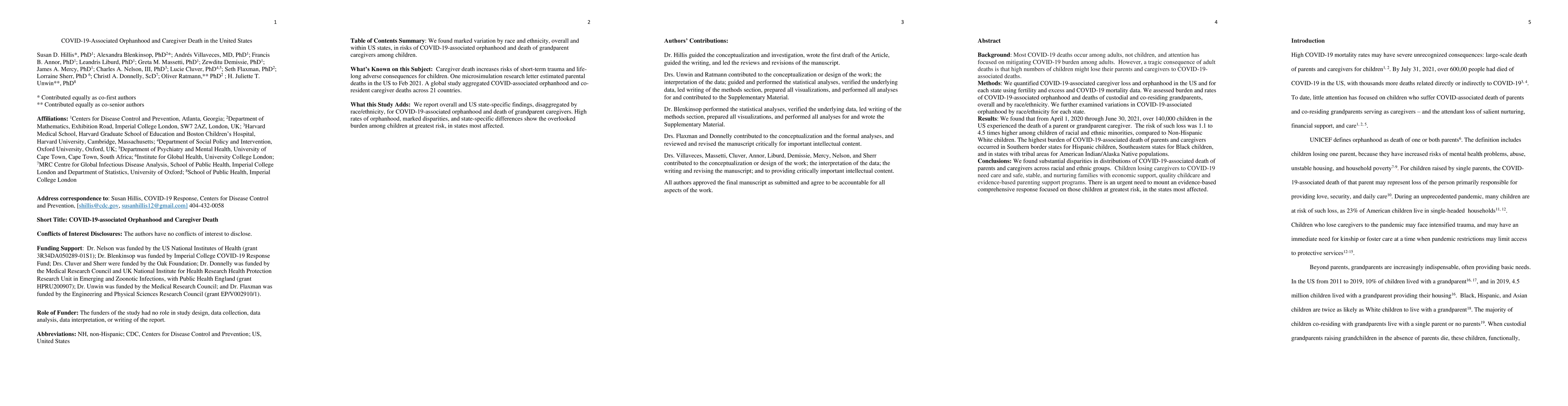 Thumbnail for COVID-19-Associated Orphanhood and Caregiver Death in the United States
