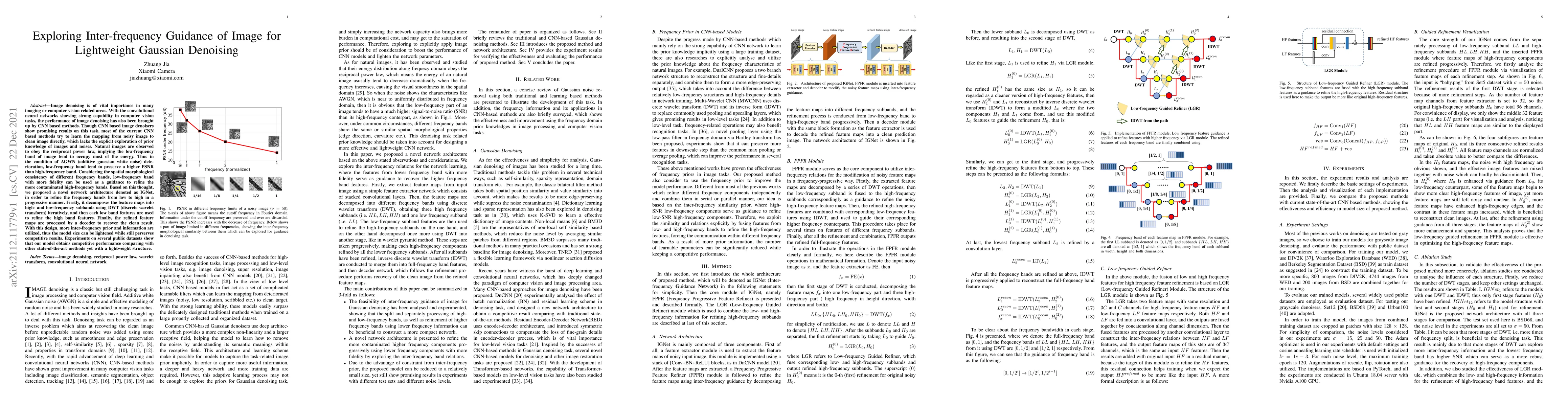 Thumbnail for Exploring Inter-frequency Guidance of Image for Lightweight Gaussian
  Denoising