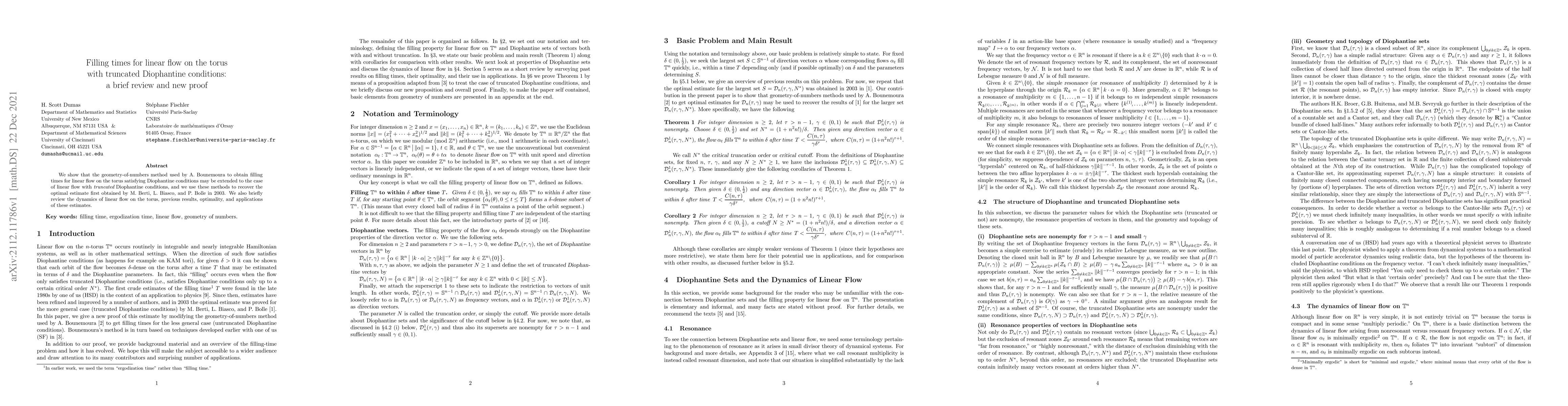 Thumbnail for Filling times for linear flow on the torus with truncated Diophantine
  conditions: a brief review and new proof