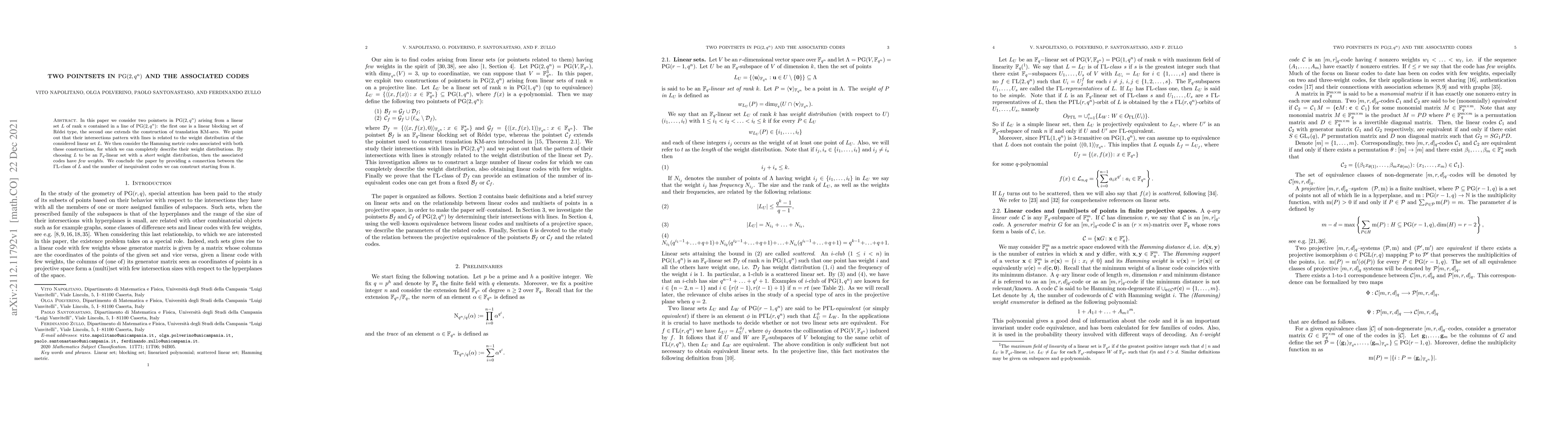 Thumbnail for Two pointsets in $\mathrm{PG}(2,q^n)$ and the associated codes