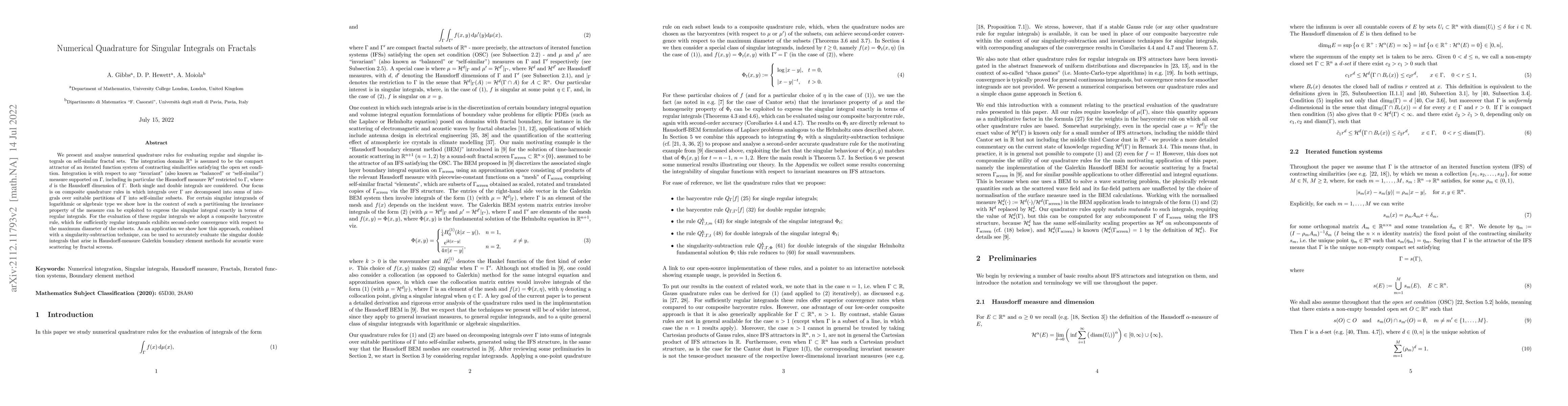Thumbnail for Numerical Quadrature for Singular Integrals on Fractals