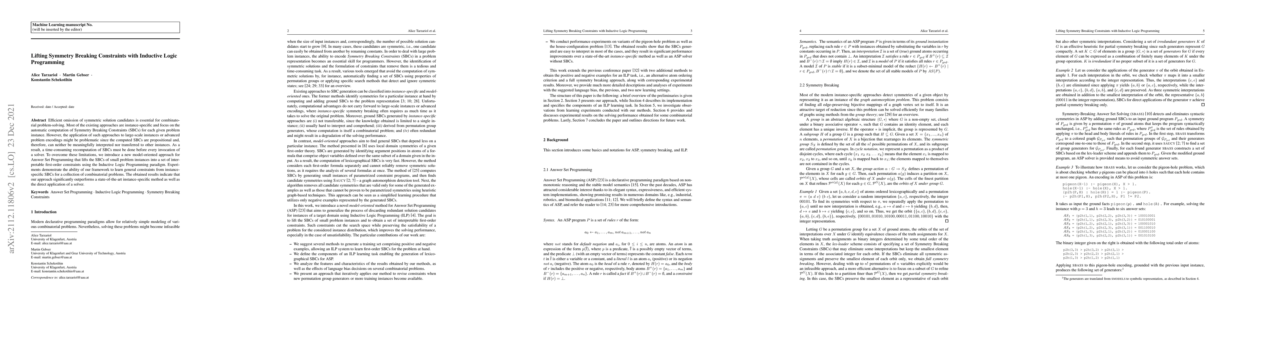Thumbnail for Lifting Symmetry Breaking Constraints with Inductive Logic Programming