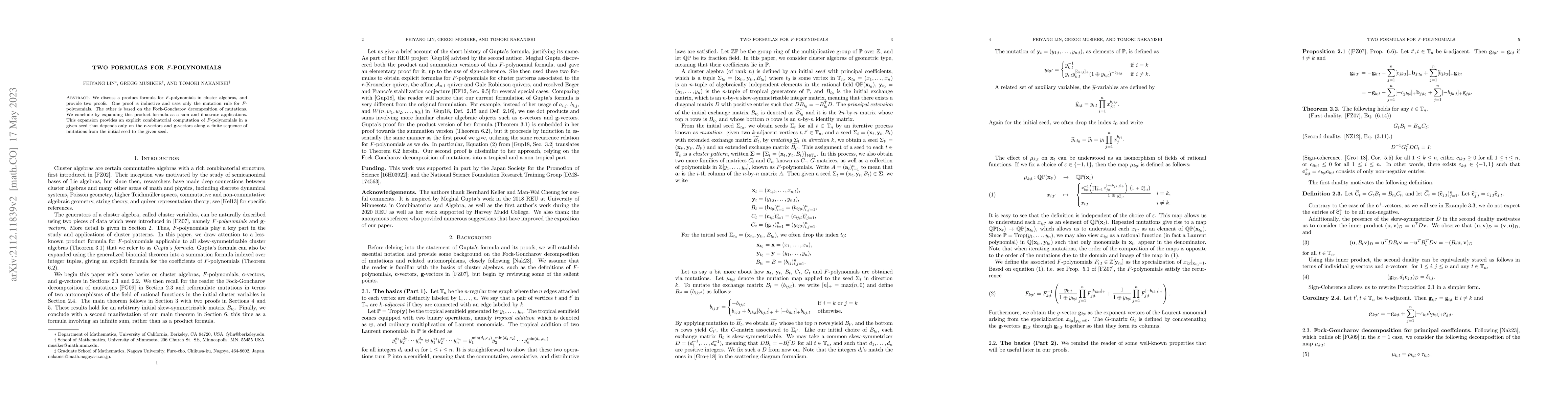 Thumbnail for Two Formulas for $F$-Polynomials